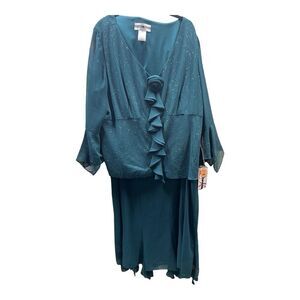 Dana Kay Women's Dress Top And Skirt Chiffon Flowy Dark‎ Green Sparkle Size 24W